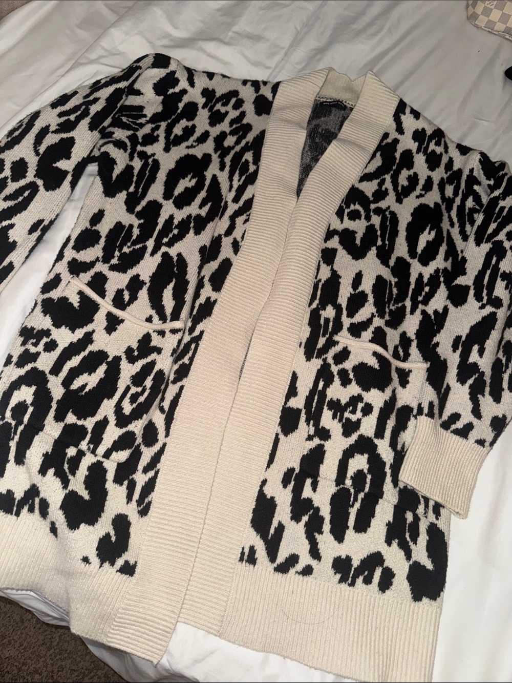 Who What Wear Beige and Black Leopard Print Cardigan